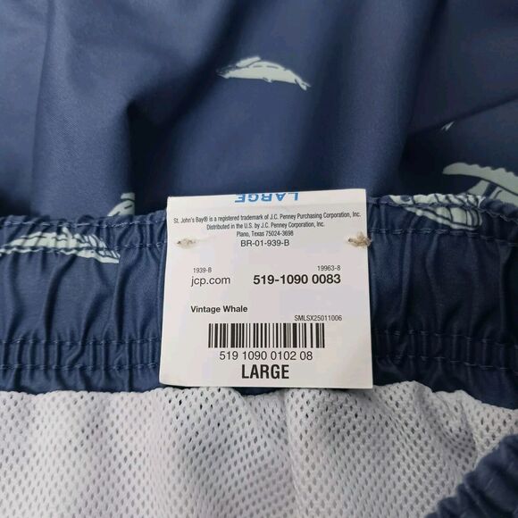 St. johns Bay Men's Swim Trunks Blue White Size L whale print NWT - Picture 2 of 7